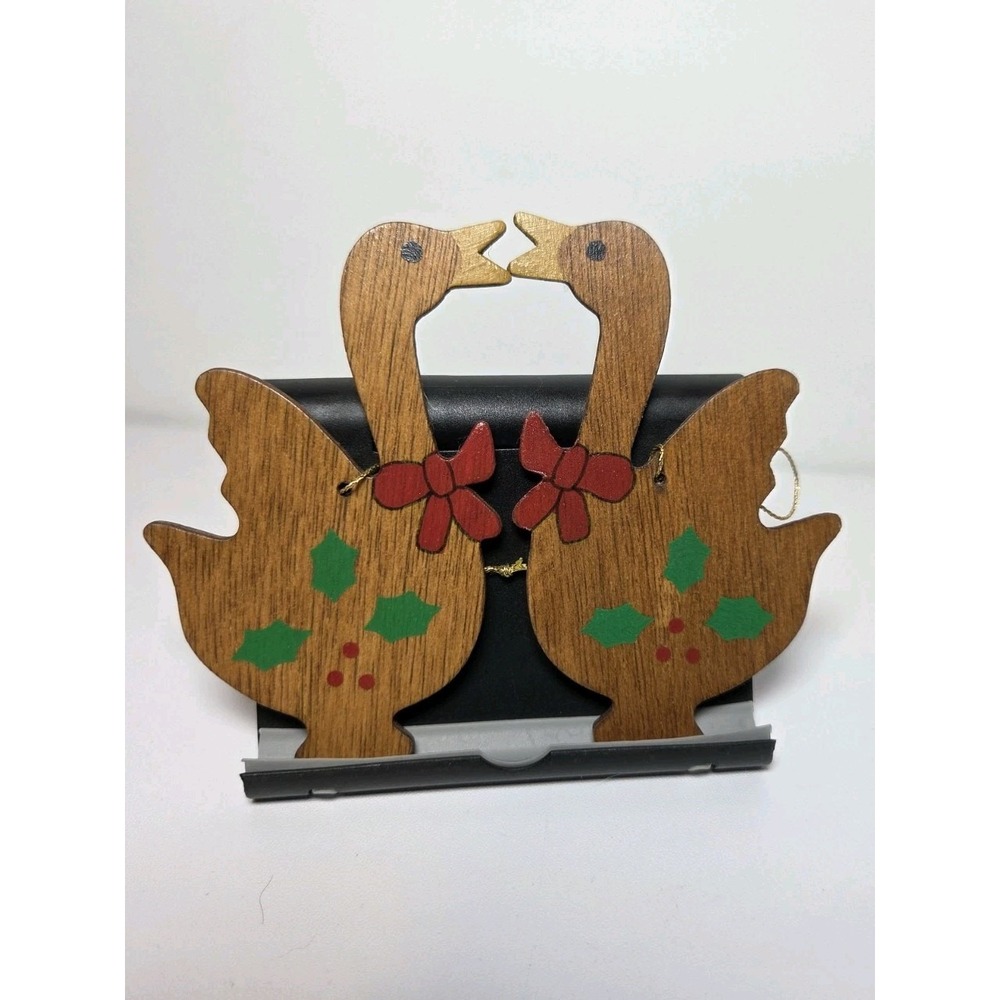 Pair of Vintage‎ Wooden Goose Christmas Ornaments Hand Painted